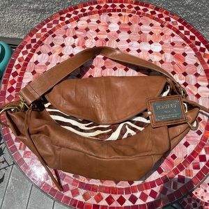 Roxbury brown leather bag w/zebra print hide